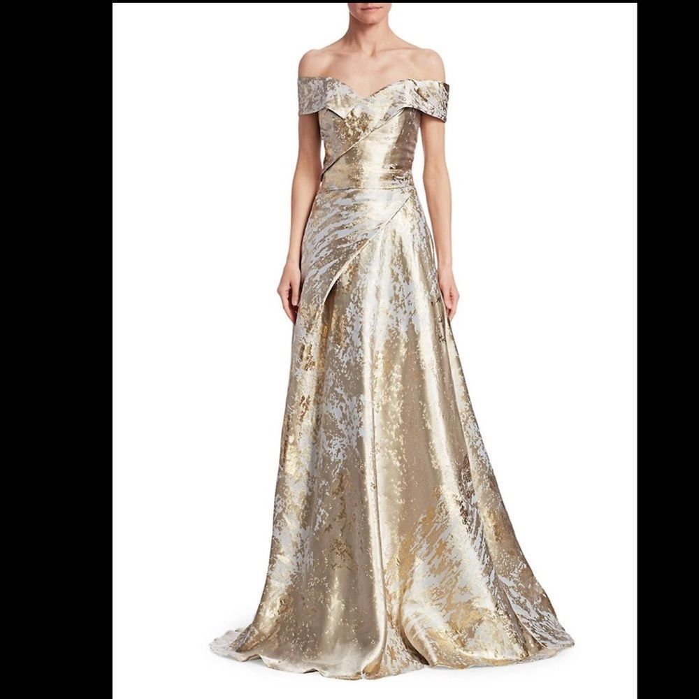Rene Ruiz Collection Metallic Off-the-Shoulder Gown US 4 $1795